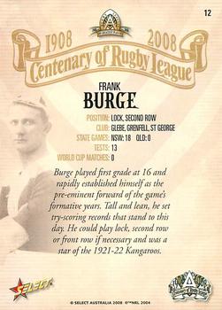 2008 NRL Centenary #12 Frank Burge Back